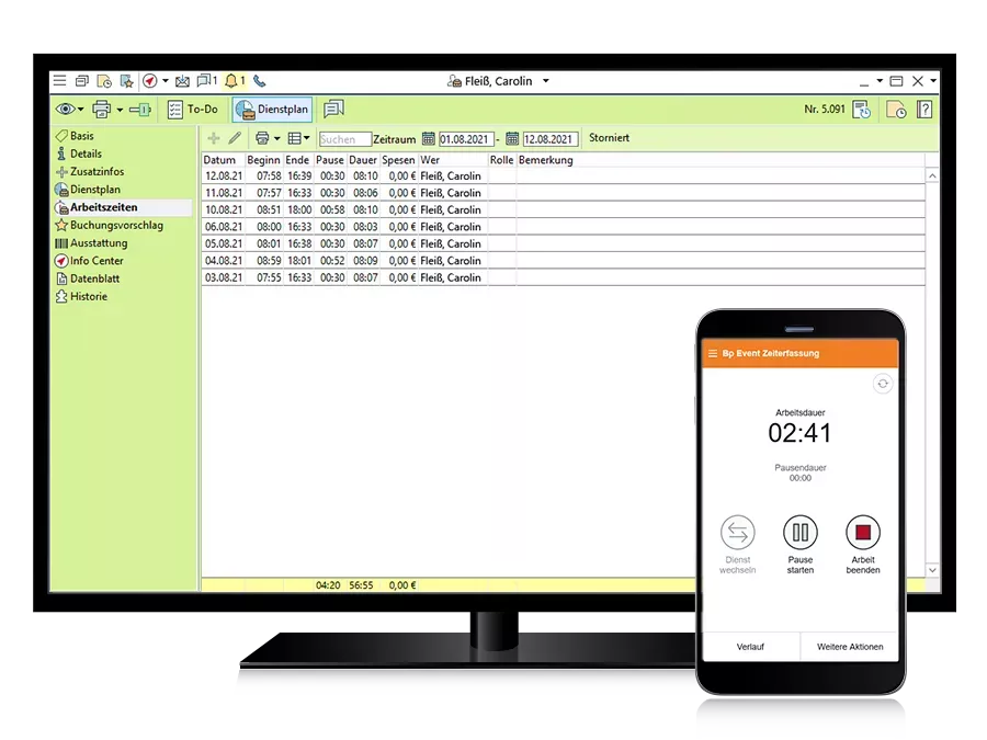 Erfassung der Arbeitszeiten, auch von unterwegs